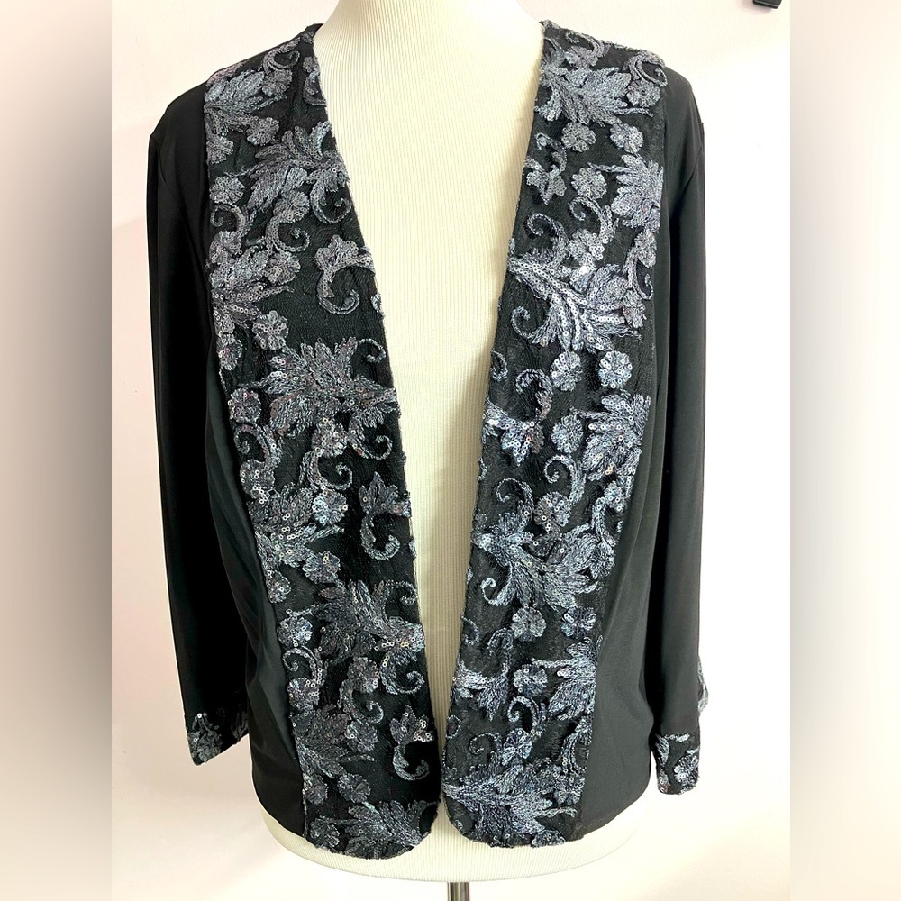 Women’s Embellished Jacket, 16, Black/Silver, Open Front/Jeweltone, Maya Brooke